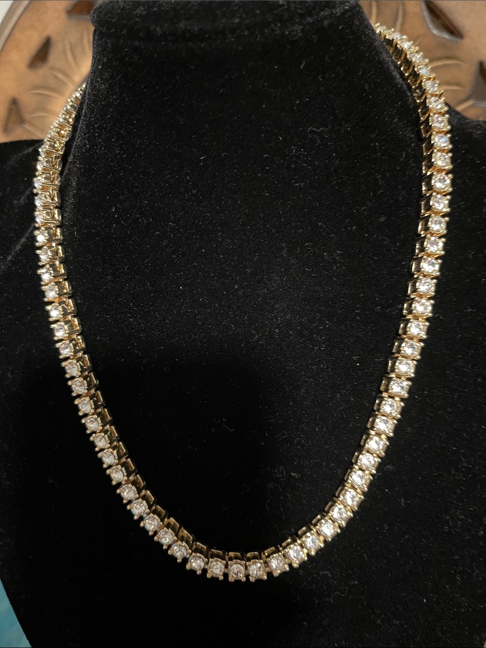 NEW 16” Tennis Bridal Gold Tone Faux Classic Diamond Round Cut Necklace